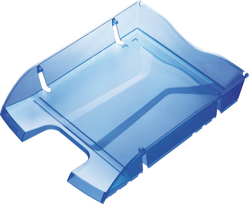 Helit Briefkorb – mit Beschriftungsfeld, glänzend, blau transparent, B 275 × H 66 × T 355 mm
