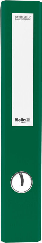 Biella Ordner – A4 hoch – 2-Ring Hebelmechanik, Rücken 40 mm – grün, mit Niederhalter, mit Griffloch, FSC
