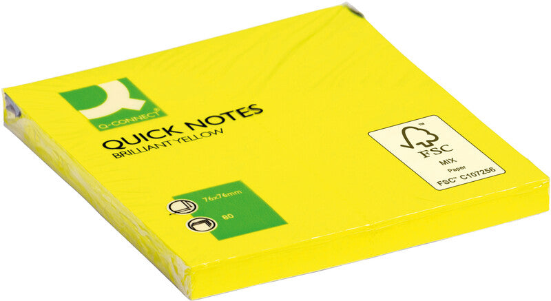 Q-Connect Haftnotizen – 76×76 mm – Neongelb, 6×80 Blatt, recyclingfähig