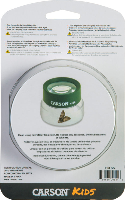 Carson Kids BugLoupe – Becherlupe – 4,5× – Ø 67 mm, Vorfokussierfunktion, Grün