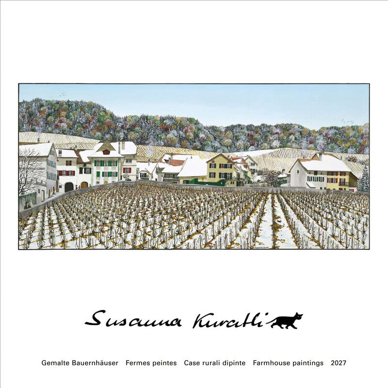 Kuratli Kunstkalender Susanna Bauernhäuser 2027 – 42 × 42 cm – mit Aufhänger, mit Kartonrückwand