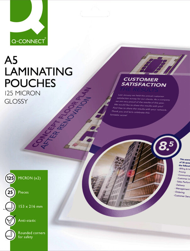 Q-CONNECT Laminierfolien A5, glänzend – 125 µm, 154 × 216 mm, 25 Stk.