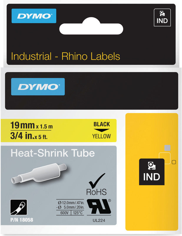 DYMO Schriftband – 19 mm × 1,5 m, gelb, schwarz – für DYMO Rhino: 3000, 4200, 5000 und weitere