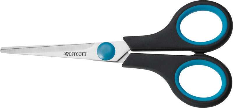 Westcott Universalschere – 14,0 cm, Stahl, für Rechtshänder, abgerundet, Softgrip, Kunststoff, schwarz