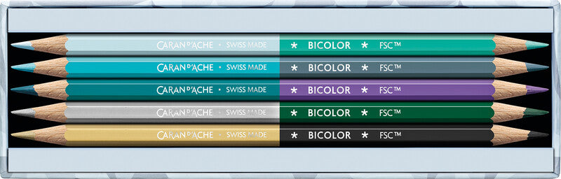 Caran d-Ache Caran d'Ache Aquarellfarbstifte Bicolor Alpine Frost Spezialedition – mit Pinsel, Ø 2,8 mm