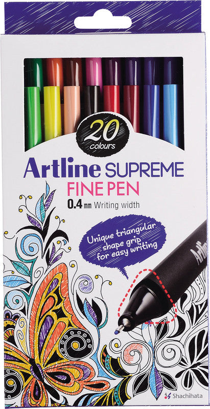 Artline Supreme Dreieckiger Fineliner – 20er-Set 0,4 mm – 20 Farben, sortiert