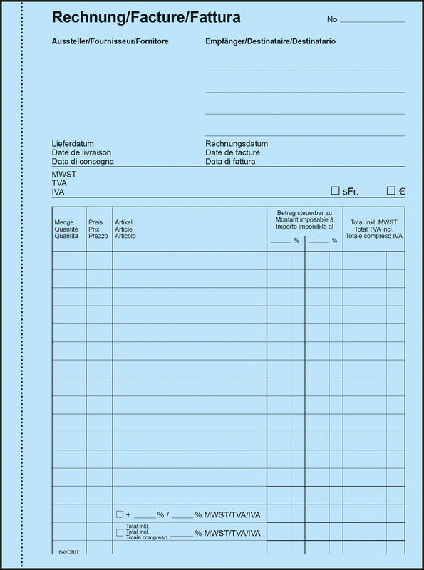 Favorit Formularblock – Rechnungen, mehrsprachig, 50 Blatt, A5