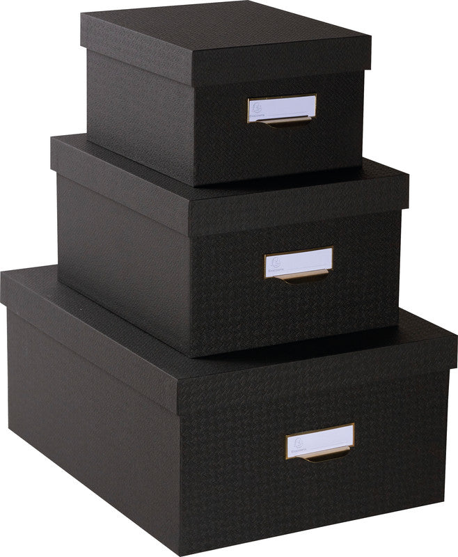Exacompta Archivschachtel A4+ – mit Griffloch, stapelbar, 350 × 150 × 260 mm, schwarz, Karton, 3er Set