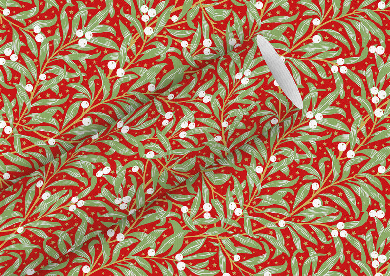 Braun + company Geschenkpapier – Christmas Leaves – 70 g/m2 – 700 × 2000 mm – rot