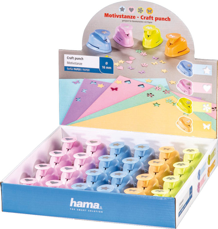 Hama Motivstanzer – 6 Motive sortiert (Herz, Stern, Blume, Schmetterling), Ø 16 mm, sortiert