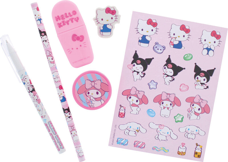 Kitty sweets Schreibset – 7-teilig – mit Kugelschreiber, Bleistift, Textmarker – im Etui – mehrfarbig