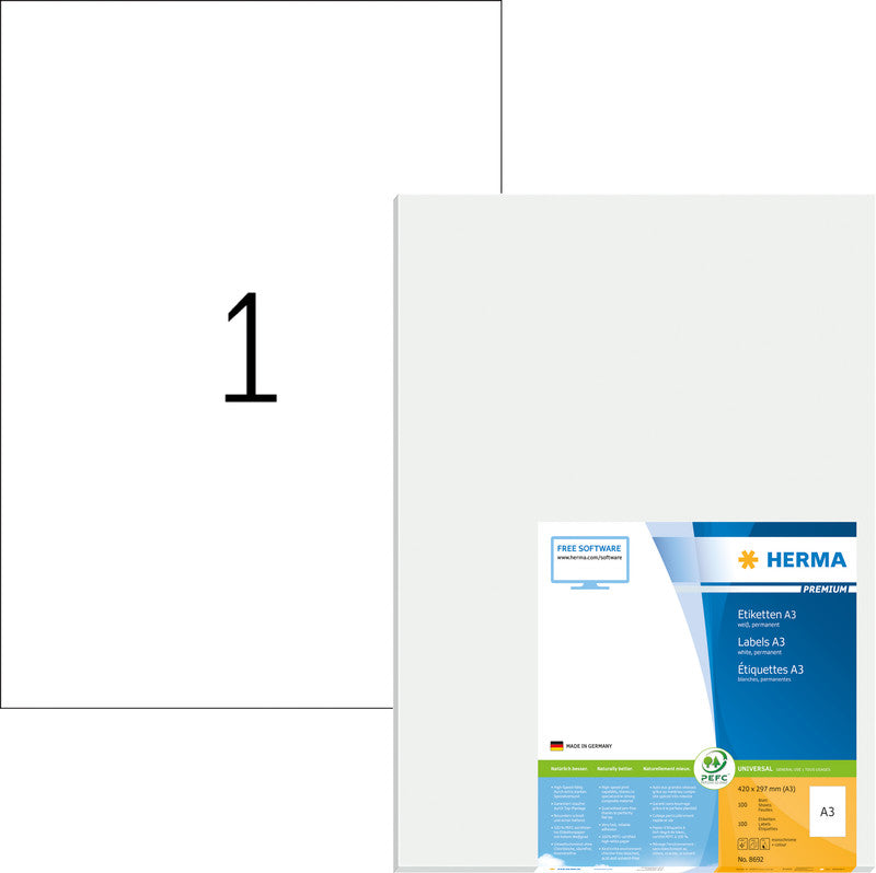 HERMA Schuletiketten – 420×297 mm, abgerundete Ecken, 100 Stk, 100 Bogen, Papier, permanent haftend
