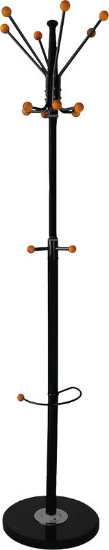 Office products Garderobenständer – Stahl, Schwarz, 180 cm, 14 Haken, mit Schirmhalter