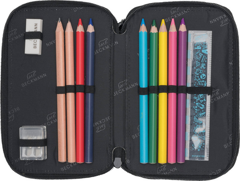 Beckmann Sport Jr. Etui Triple, gefüllt, 28-teilig – Schwarz – Kunststoff – 12 × 20,5 × 7 cm