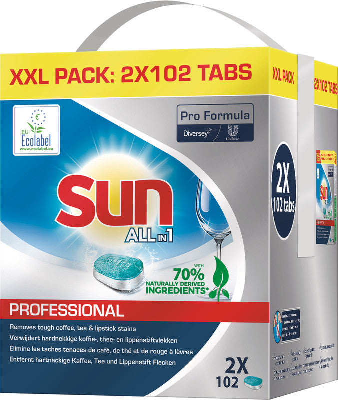 Sun Pro Formula Spülmaschinentabs All in 1 Complete – für Geschirrspüler – 2×102 Tabs, EU Ecolabel