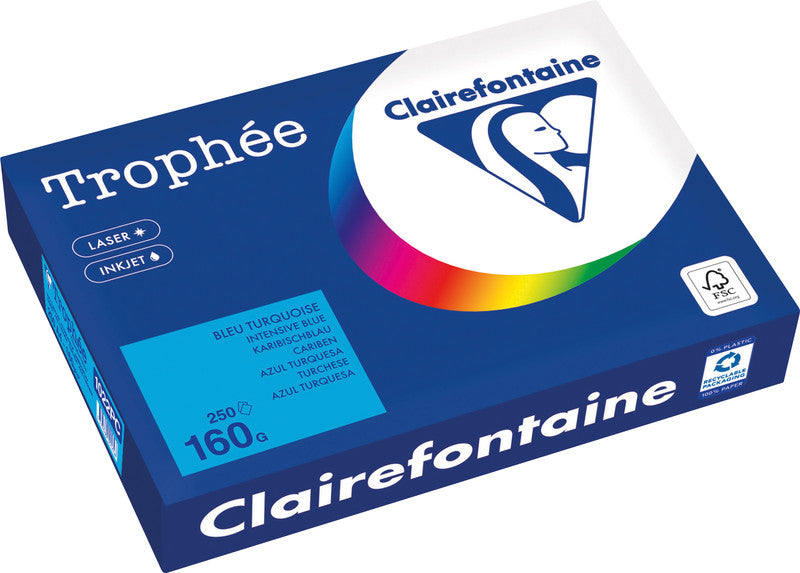 Clairefontaine Kopierpapier – A4, 160 g/m², Karibikblau – für Inkjet/Laser/Kopierer – 250 Blatt