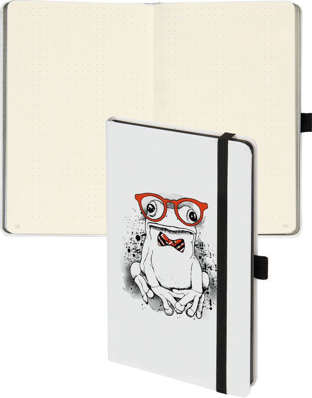 Biella Notizbuch, 125 × 195 mm, punktkariert, Fadenheftung, 192 Seiten, 80 g/m² – mehrfarbig