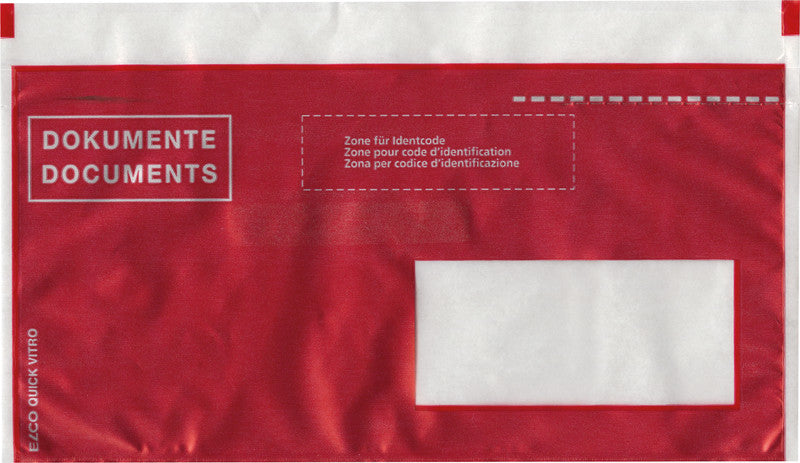 Elco Dokumententasche – C6/5 (229 × 114 mm), Fenster rechts, bedruckt, rot, selbstklebend – 250 Stück
