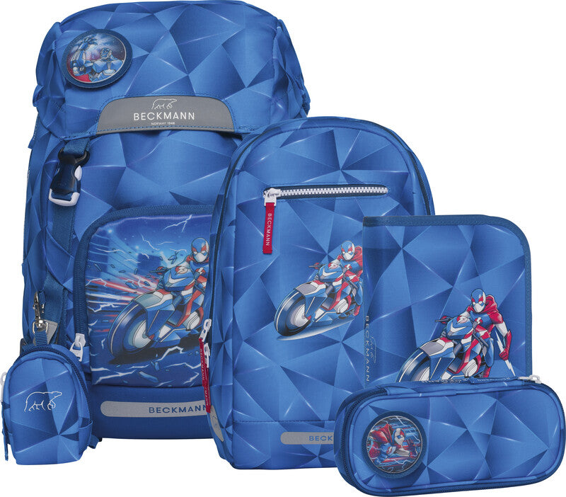 Beckmann Classic Schulrucksack 1st – 6-teilig – Blue Lightning – Recycelte Materialien