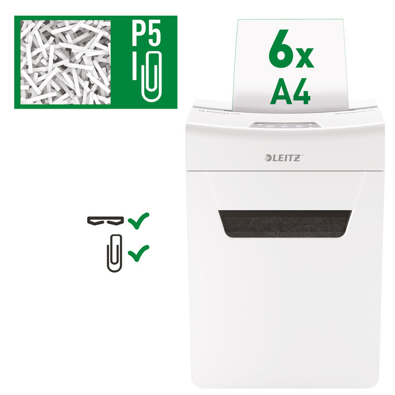 Leitz IQ 6M Protect Premium – Aktenvernichter, DIN P-5, Partikelschnitt 2 × 15 mm, 6 Blatt, 18 l, A4