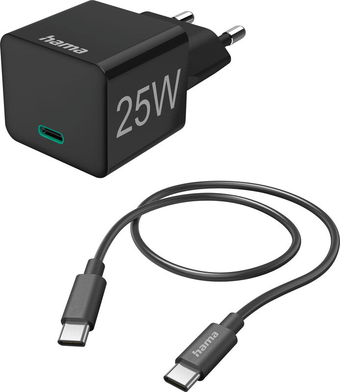 Hama 00201623 USB-Ladegerät 25 W – USB-C×1 – PD, QC 3.0 – für Smartphones, Tablets – Schwarz