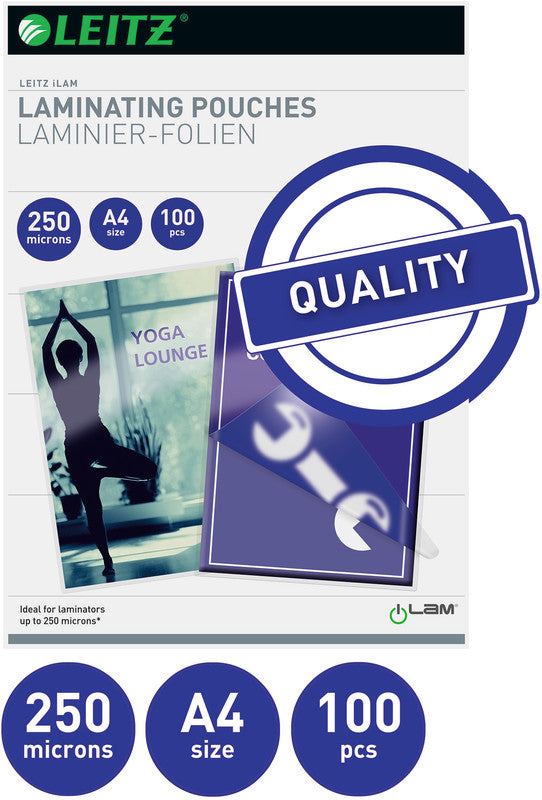 Leitz iLAM Laminierfolien A4, glänzend – 250 µm, 216 × 303 mm, 100 Stk.