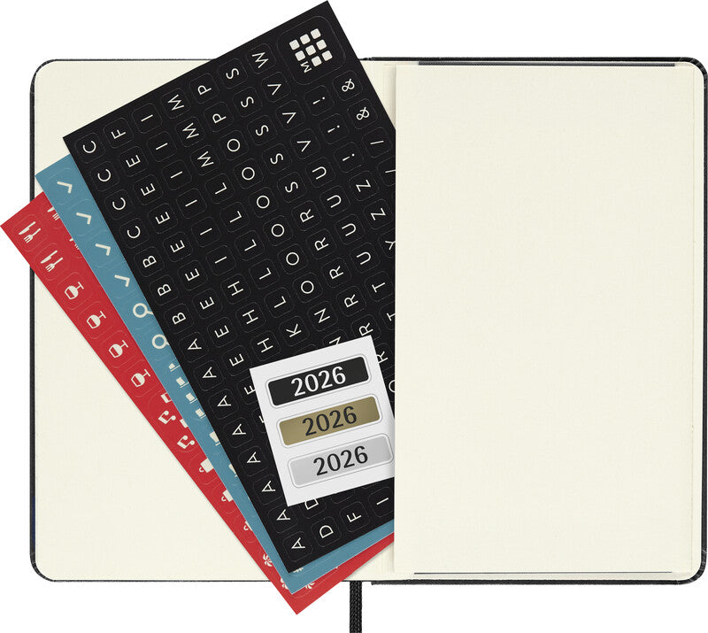 Moleskine Hardcover Wochenagenda – 1 Woche/2 Seiten, gebunden, 9 × 14 cm, 2026, Englisch, Schwarz, FSC