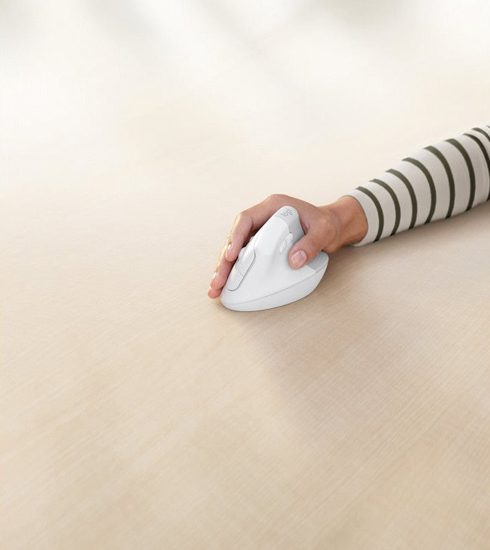 Logitech Lift for Business Ergonomische Maus – kabellos, für Rechtshänder, vertikal, Bolt-Empfänger, weiss
