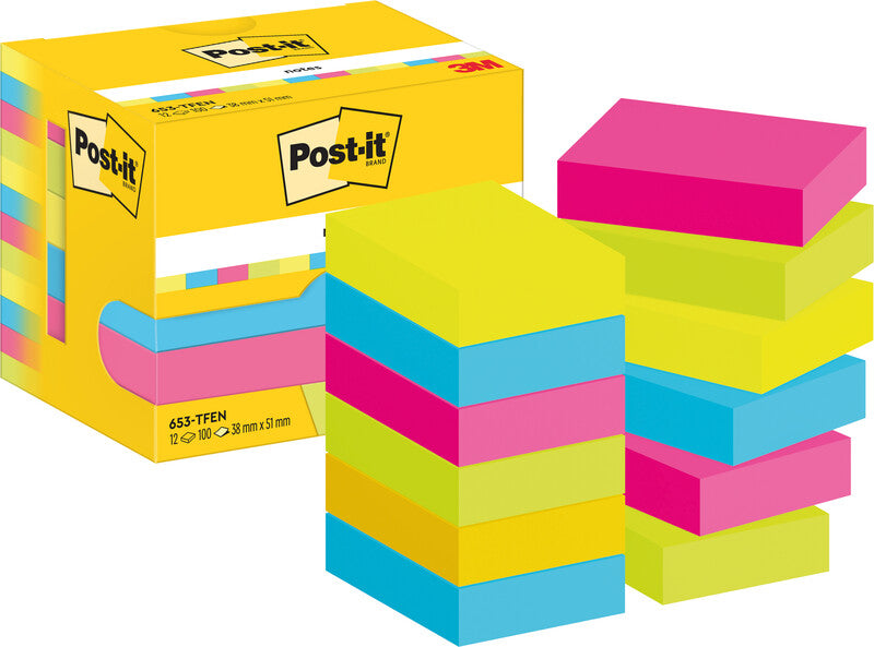 Post-it Haftnotizen – 51×38 mm – sortiert, 12×100 Blatt, PEFC