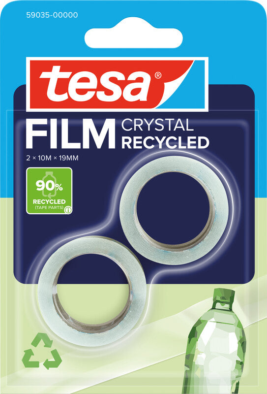 TESA Büro-Klebeband eco & crystal – permanent, Kunststoff, 19 mm × 10 m, 2 Rollen