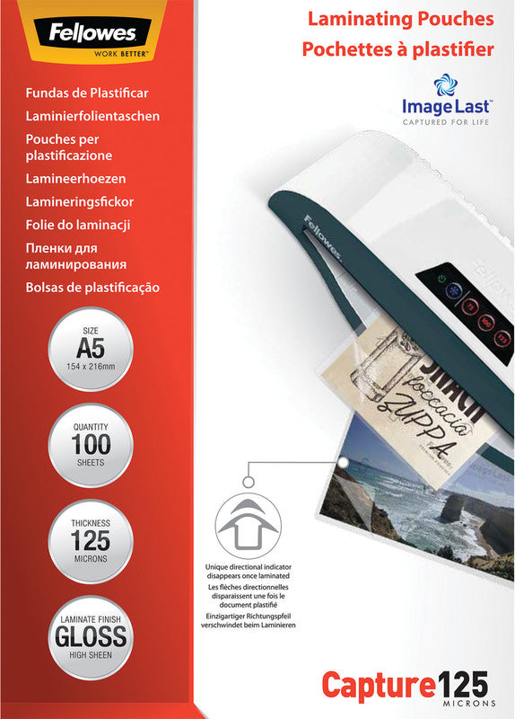 Fellowes Laminierfolien A5, glänzend – 125 µm, 154 × 216 mm, 100 Stk.