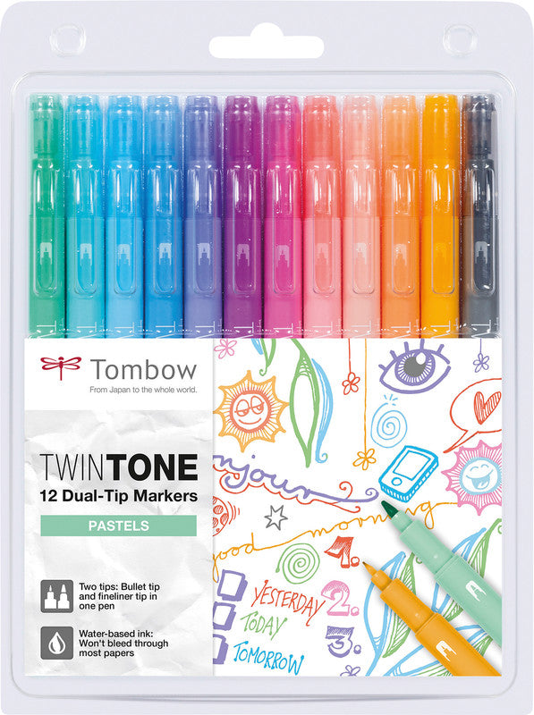 Tombow Fasermaler TwinTone, Strichbreite 0,3/0,8 mm, 12 Farben