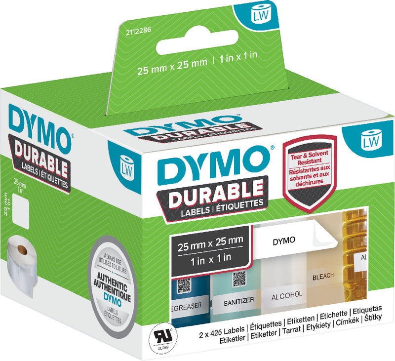 DYMO Etiketten (Rolle) 25 × 25 mm – Kunststoff, weiss – permanent – 1'700 Stk. (2 Rollen) – für LabelWriter