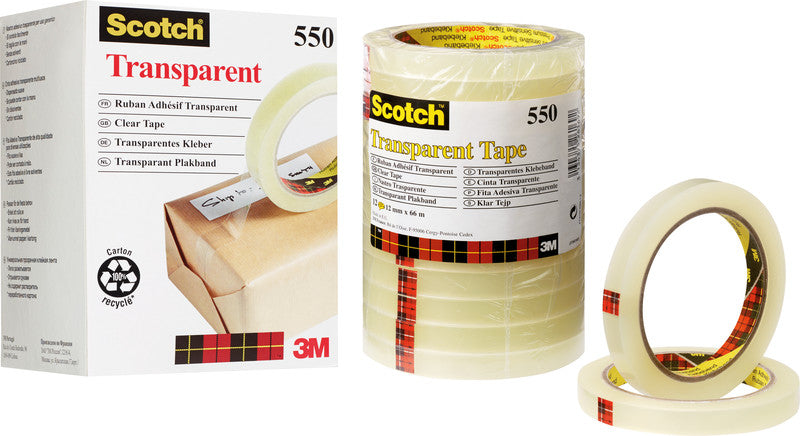 Scotch Büro-Klebeband – permanent, klar, Kunststoff, 12 mm × 66 m, Kern Ø 76 mm