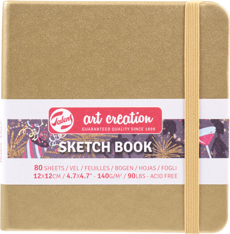 Talens Art Creation – Skizzenbuch, 12 × 12 cm, 140 g/m², 160 Seiten, Weissgold, mit Gummiband, säurefrei