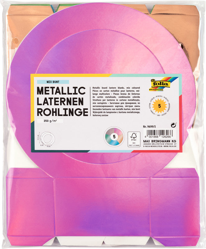 Folia Laternen-Rohlinge – farbig sortiert – Ø 190 × 115 mm, 5 Stück