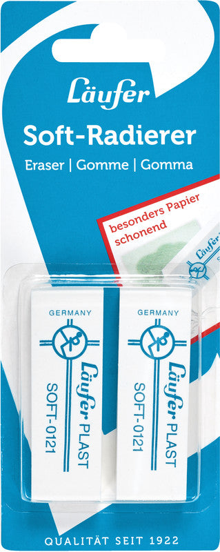 Läufer Radiergummi Plast Soft – für Bleistifte & Farbstifte, 65 × 21 × 12 mm, 2 Stk.
