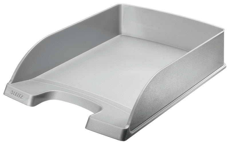 Leitz Briefkorb – mit Griffausschnitt, mit Beschriftungsfeld, matt, silber, B 255 × H 70 × T 357 mm