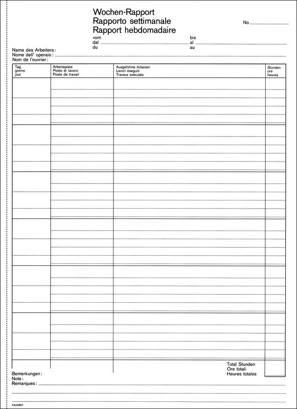 Favorit Formularblock – Wochen-Rapporte, mehrsprachig, 100 Blatt, A4