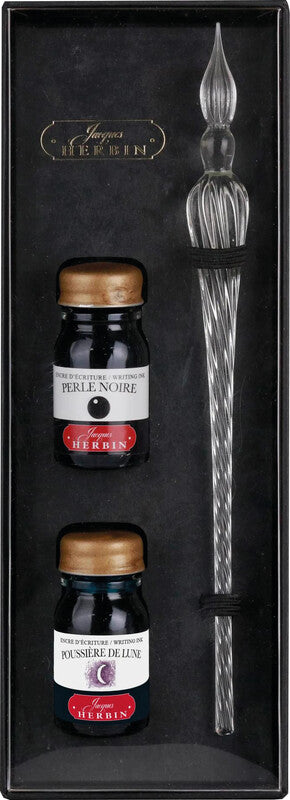 Herbin Glasfeder – Kalligrafie-Set – Transparent, Schwarz – 3er Pack