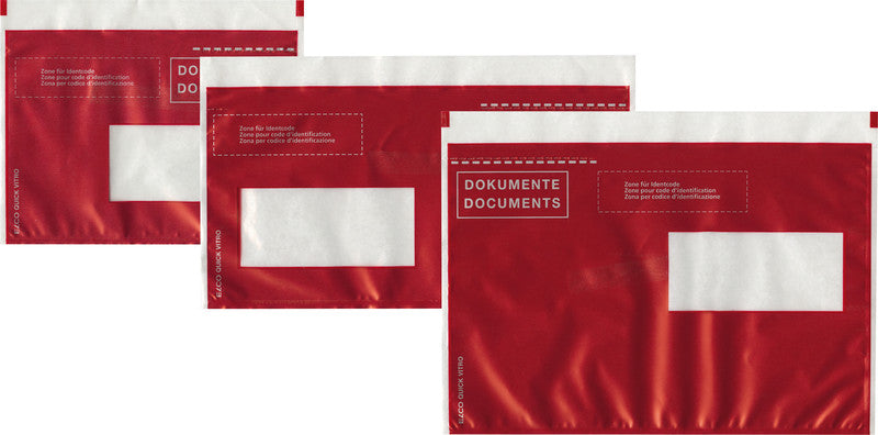 Elco Dokumententasche – C6/5 (229 × 114 mm), Fenster links, bedruckt, rot, selbstklebend – 250 Stück