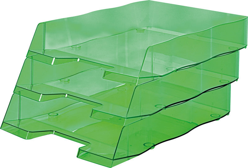 Styro Briefkorb – mit Griffausschnitt, mit Beschriftungsfeld, glänzend, neongrün, B 255 × H 62 × T 360 mm
