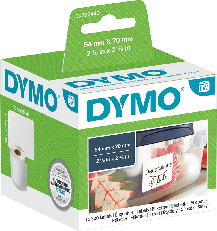 DYMO Druckeretiketten, 70 mm × 54 mm, weiss, Papier, permanent, für LabelWriter 320 und andere, 320 Stück