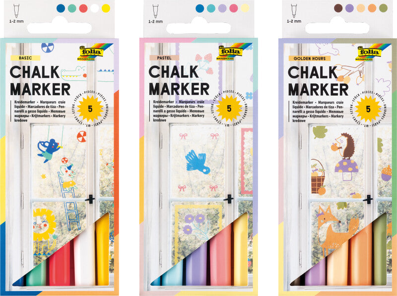 Folia Kreidemarker – Rund, 1–2 mm – 5er-Set, Pastell (blau, hellblau, helllila …)