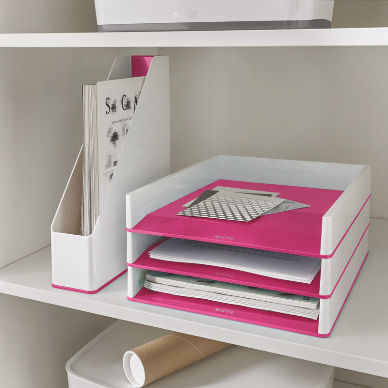 Leitz WOW – Briefkorb für A4, Polystyrol (PS), Weiss/Pink, Hochglänzend, 267 × 49 × 336 mm