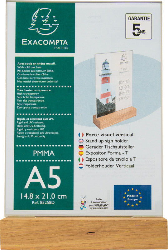 Exacompta Tischaufsteller 85258D – für A5 – 1 Fach – Hochformat – transparent – Acryl/Eiche