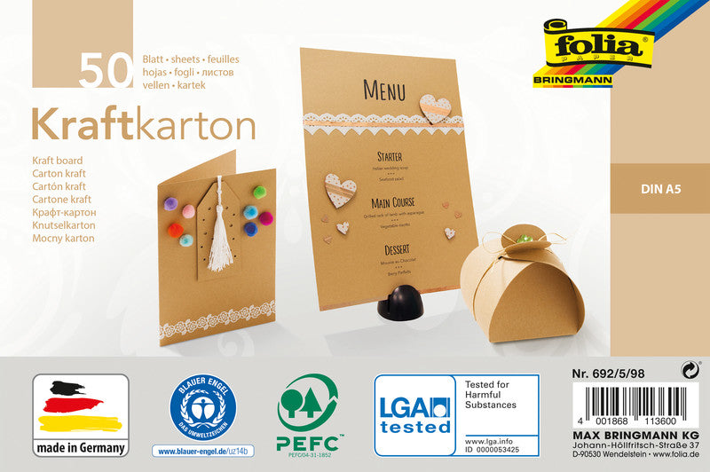 Folia Kraftkarton – Mehrfarbig – A5, 50 Bogen