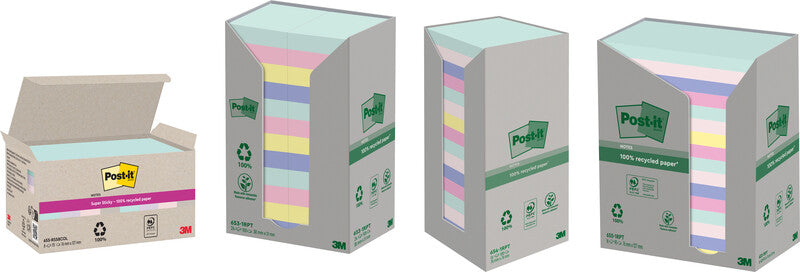 Post-it Haftnotizen Recycling Tower – 51×38 mm – sortiert, 24×100 Blatt, PEFC