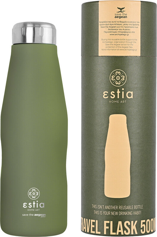 Estia Trinkflasche – 5 dl – Edelstahl, isoliert, Schraubverschluss, auslaufsicher, BPA-frei – Forest Spirit