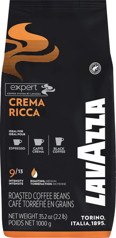 Lavazza Bohnenkaffee Crema Ricca – 1 kg – Arabica/Robusta – Röstgrad mittel – Intensität 9